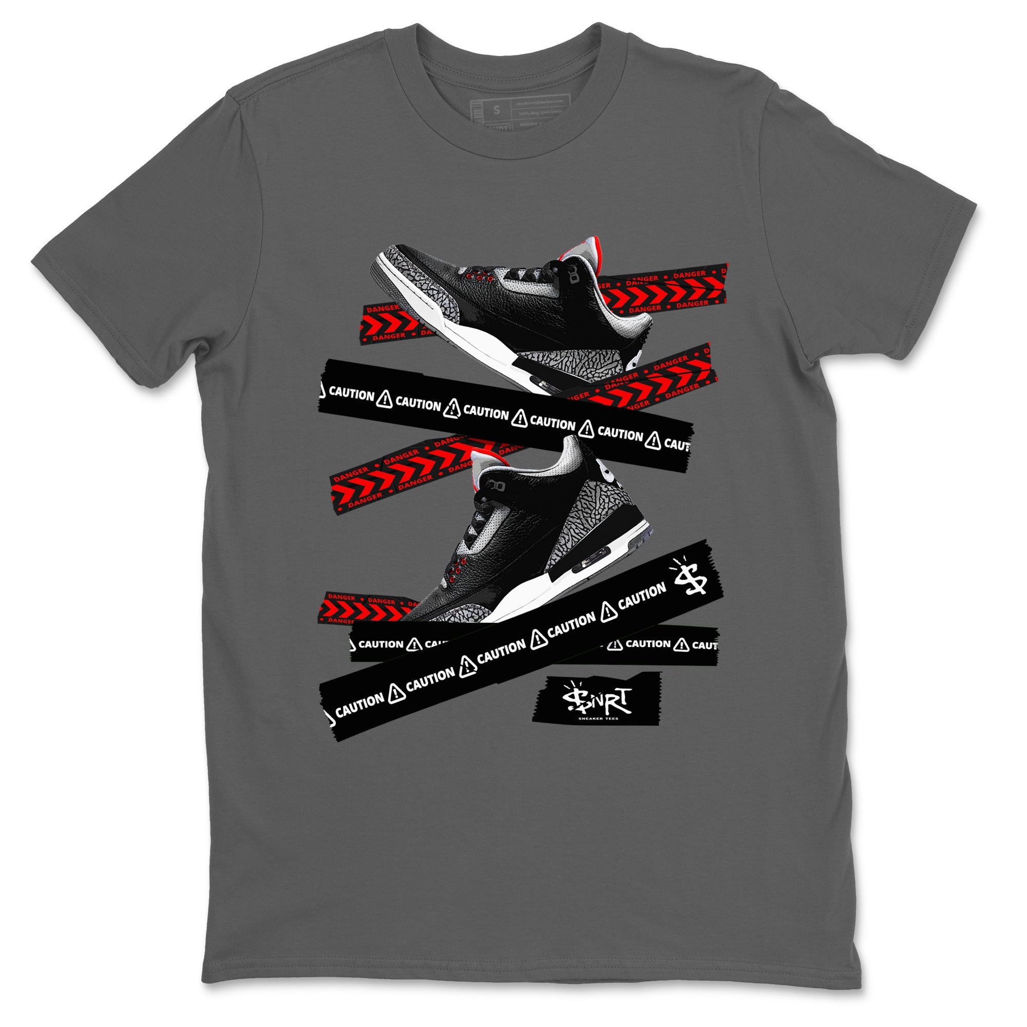 3s Black Cement shirts to match jordans Caution Tape sneaker match tees Air Jordan 3 Retro OG Black Cement match shoes to clothes SNRT Sneaker Tees unisex cotton Cool Grey 2 shirts