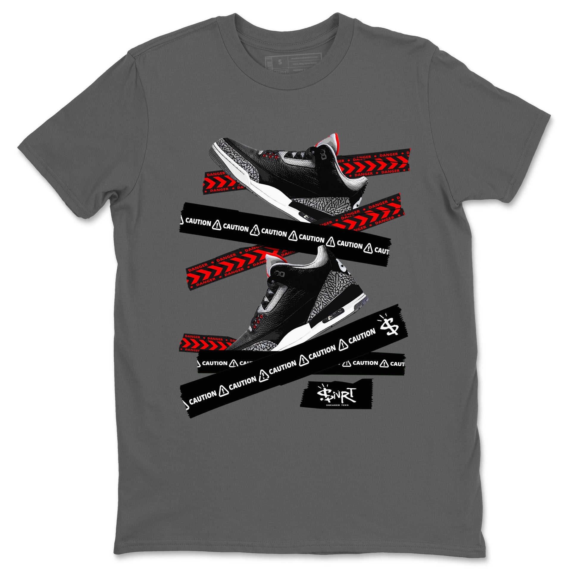 3s Black Cement shirts to match jordans Caution Tape sneaker match tees Air Jordan 3 Retro OG Black Cement match shoes to clothes SNRT Sneaker Tees unisex cotton Cool Grey 2 shirts