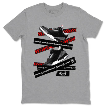 3s Black Cement shirts to match jordans Caution Tape sneaker match tees Air Jordan 3 Retro OG Black Cement match shoes to clothes SNRT Sneaker Tees unisex cotton Heather Grey 2 shirts