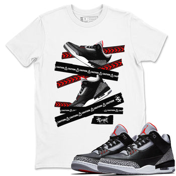 3s Black Cement shirts to match jordans Caution Tape sneaker match tees Air Jordan 3 Retro OG Black Cement match shoes to clothes SNRT Sneaker Tees unisex cotton White 1 shirts