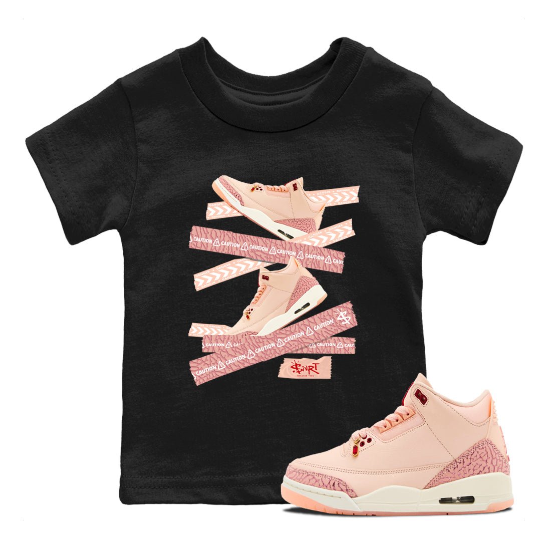 3s Valentines Day shirts to match jordans Caution Tape best t shirts to wear with jordans Air Jordan 3 Valentines Day match shoes to clothes SNRT Sneaker Tees Youth Baby Black 1 tee
