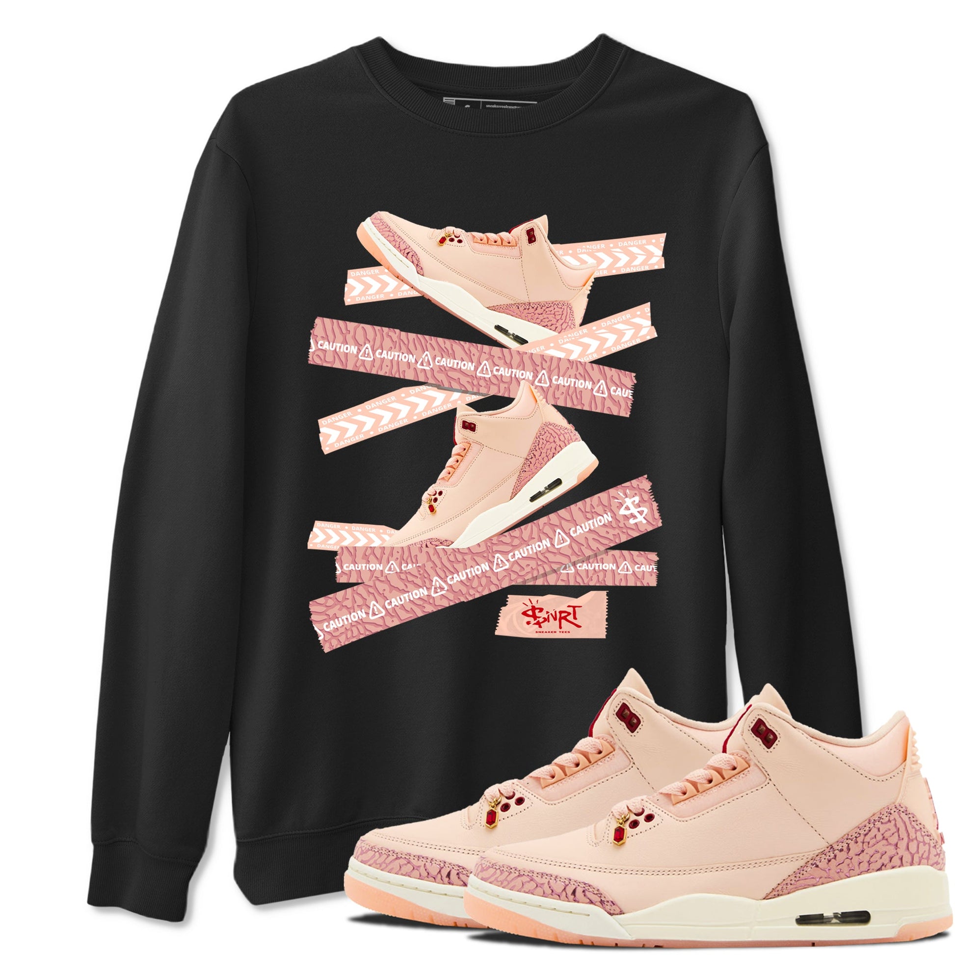 3s Valentines Day shirts to match jordans Caution Tape best t shirts to wear with jordans Air Jordan 3 Valentines Day match shoes to clothes SNRT Sneaker Tees unisex cotton Black 1 shirts