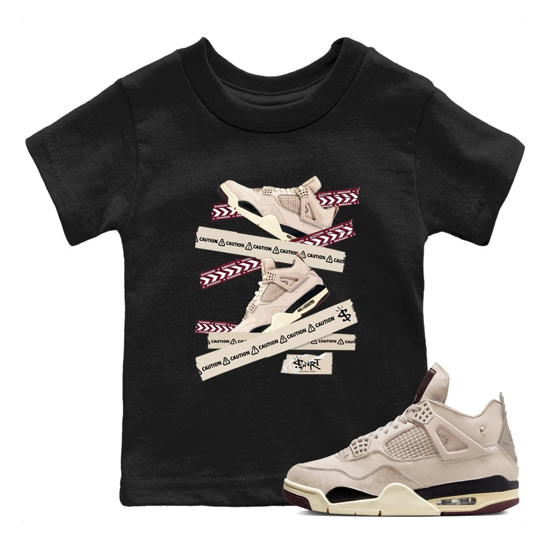4s A Ma Maniere x Fossil Stone shirts to match jordans Caution Tape sneaker match tees Air Jordan 4 A Ma Maniere x Fossil Stone match shoes to clothes SNRT Sneaker Tees Youth Baby Black 1 tee
