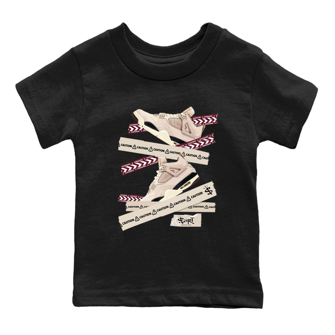 4s A Ma Maniere x Fossil Stone shirts to match jordans Caution Tape sneaker match tees Air Jordan 4 A Ma Maniere x Fossil Stone match shoes to clothes SNRT Sneaker Tees Youth Baby Black 2 tee