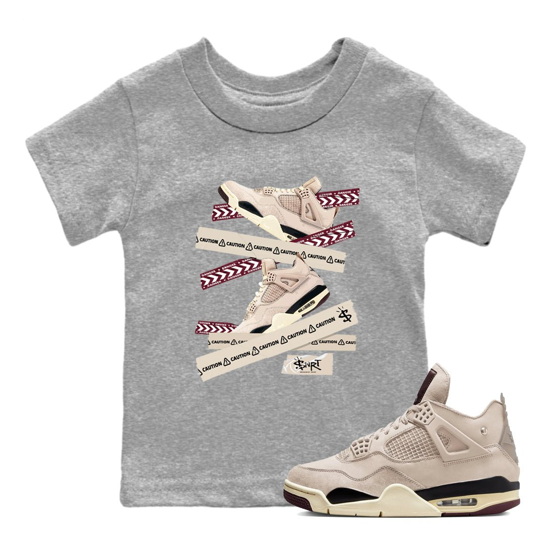 4s A Ma Maniere x Fossil Stone shirts to match jordans Caution Tape sneaker match tees Air Jordan 4 A Ma Maniere x Fossil Stone match shoes to clothes SNRT Sneaker Tees Youth Baby Heather Grey 1 tee