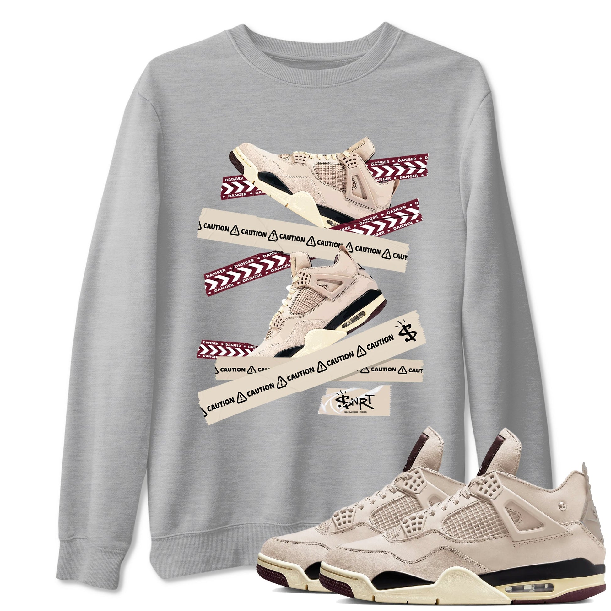 4s A Ma Maniere x Fossil Stone shirts to match jordans Caution Tape sneaker match tees Air Jordan 4 A Ma Maniere x Fossil Stone match shoes to clothes SNRT Sneaker Tees unisex cotton Heather Grey 1 shirts