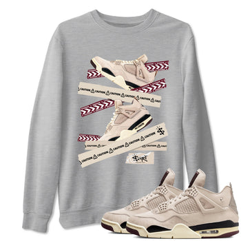 4s A Ma Maniere x Fossil Stone shirts to match jordans Caution Tape sneaker match tees Air Jordan 4 A Ma Maniere x Fossil Stone match shoes to clothes SNRT Sneaker Tees unisex cotton Heather Grey 1 shirts