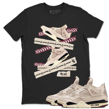 4s A Ma Maniere x Fossil Stone shirts to match jordans Caution Tape sneaker match tees Air Jordan 4 A Ma Maniere x Fossil Stone match shoes to clothes SNRT Sneaker Tees unisex cotton Black 1 shirts