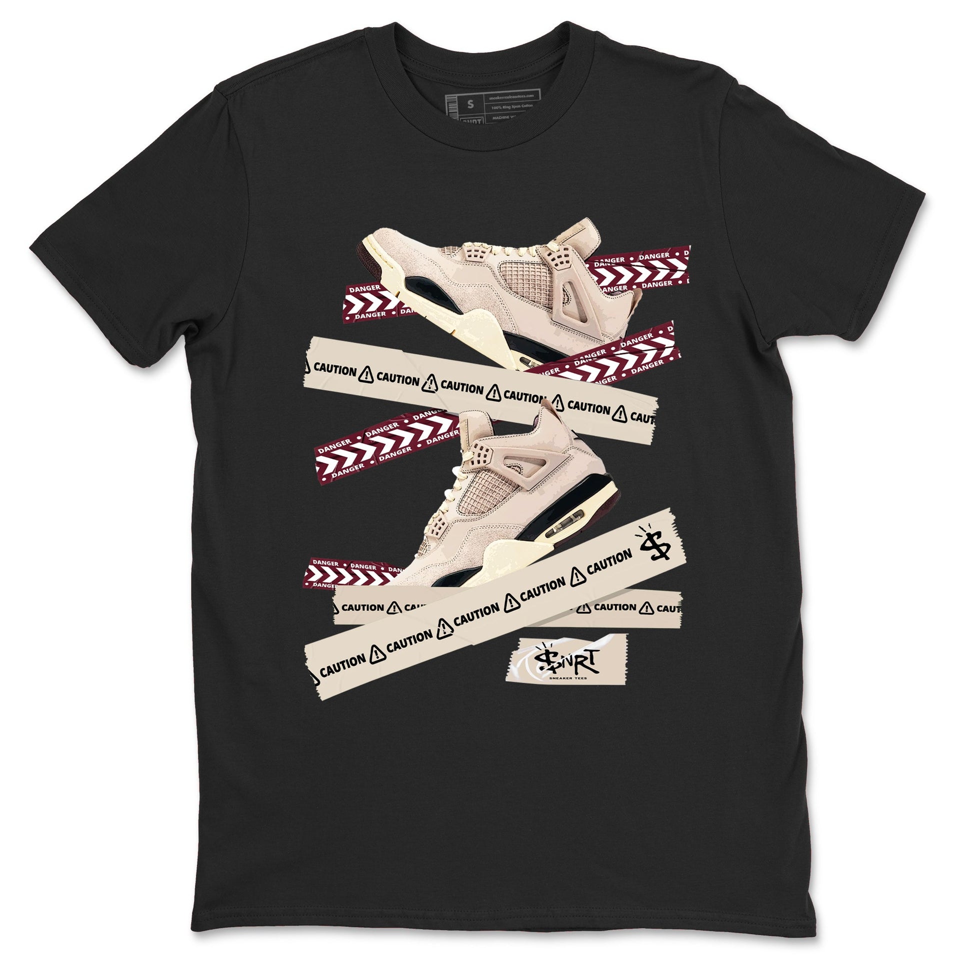 4s A Ma Maniere x Fossil Stone shirts to match jordans Caution Tape sneaker match tees Air Jordan 4 A Ma Maniere x Fossil Stone match shoes to clothes SNRT Sneaker Tees unisex cotton Black 2 shirts