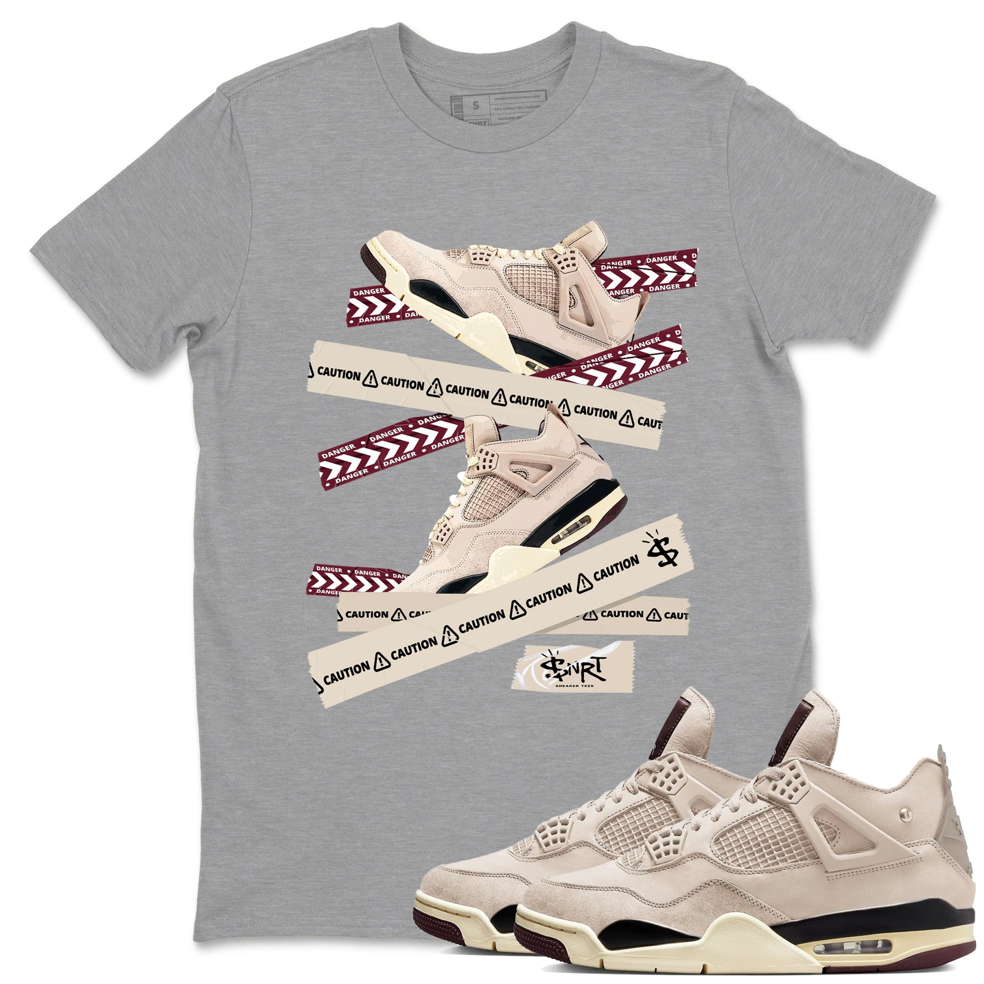 4s A Ma Maniere x Fossil Stone shirts to match jordans Caution Tape sneaker match tees Air Jordan 4 A Ma Maniere x Fossil Stone match shoes to clothes SNRT Sneaker Tees unisex cotton Heather Grey 1 shirts