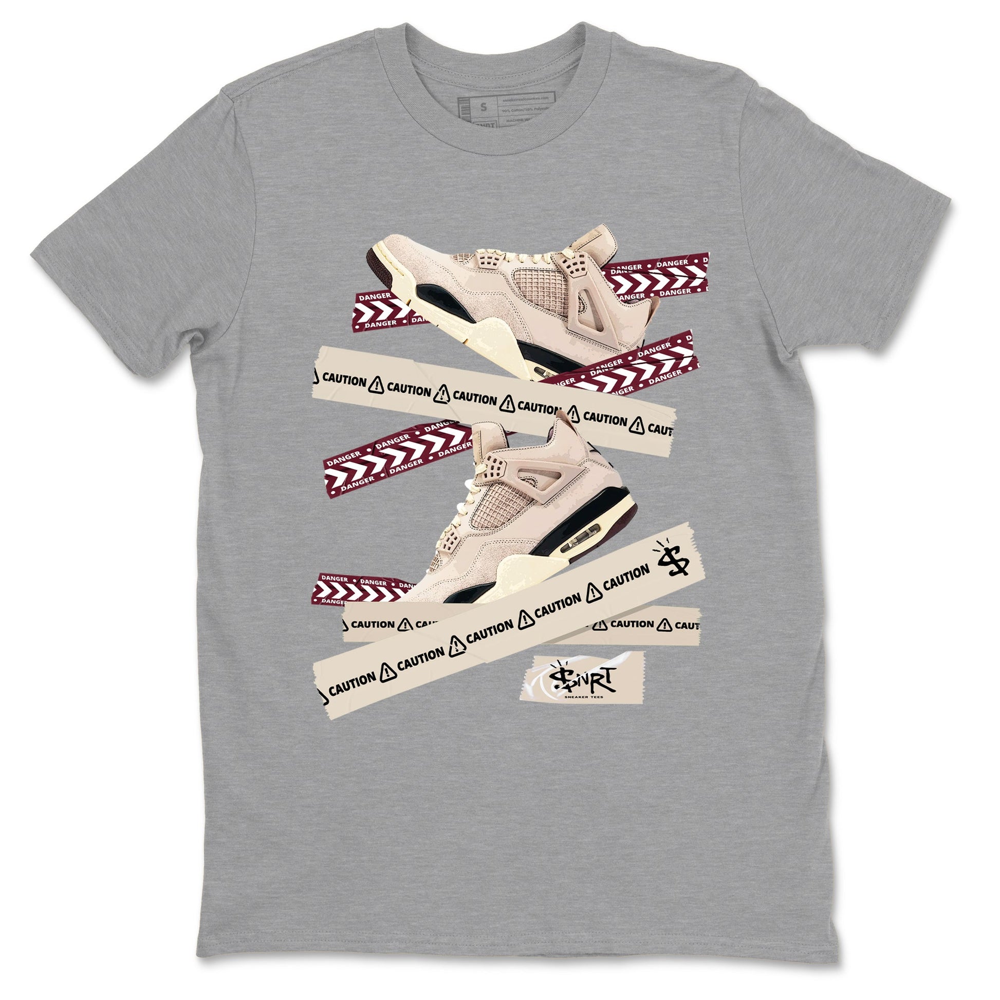 4s A Ma Maniere x Fossil Stone shirts to match jordans Caution Tape sneaker match tees Air Jordan 4 A Ma Maniere x Fossil Stone match shoes to clothes SNRT Sneaker Tees unisex cotton Heather Grey 2 shirts