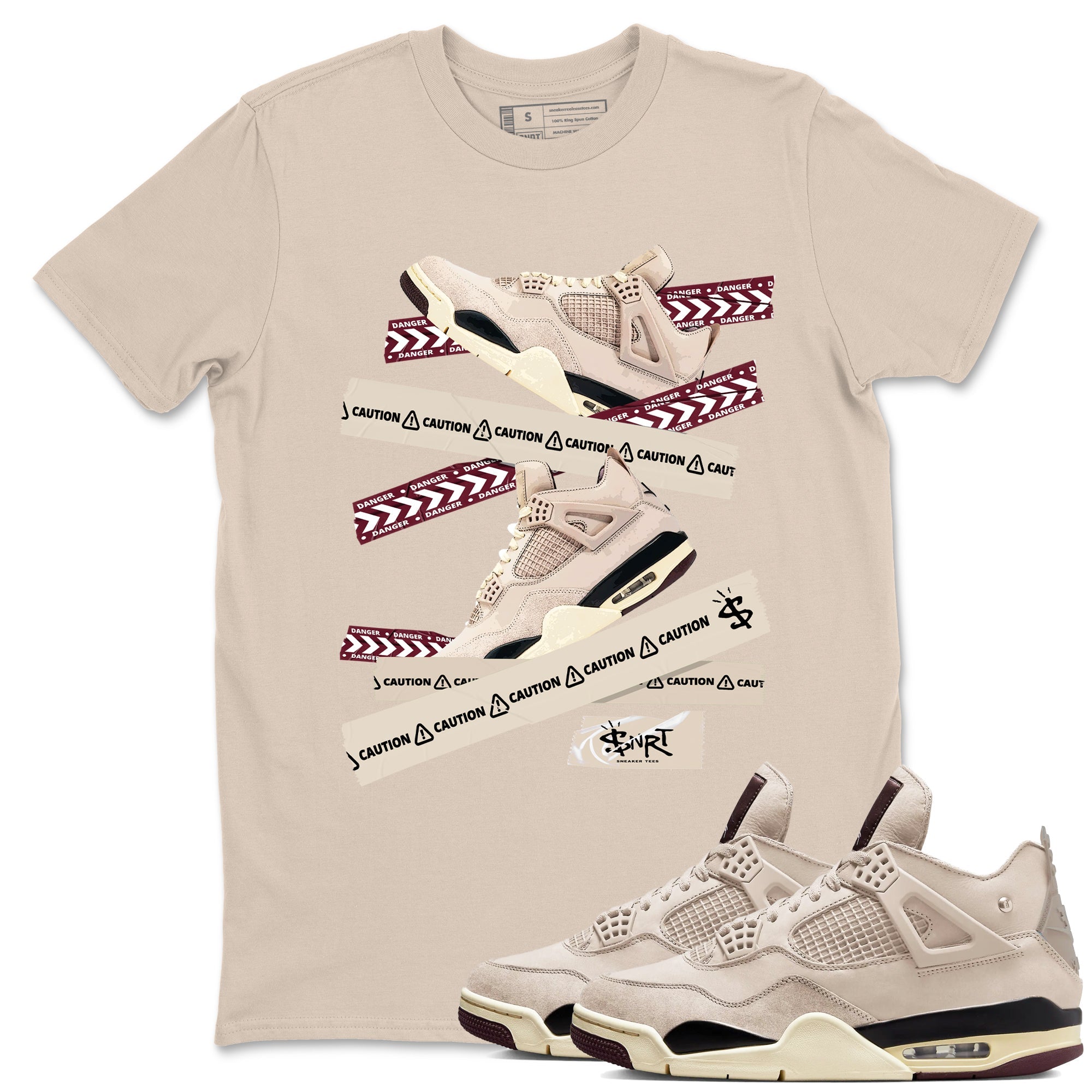 4s A Ma Maniere x Fossil Stone shirts to match jordans Caution Tape sneaker match tees Air Jordan 4 A Ma Maniere x Fossil Stone match shoes to clothes SNRT Sneaker Tees unisex cotton Sand 1 shirts