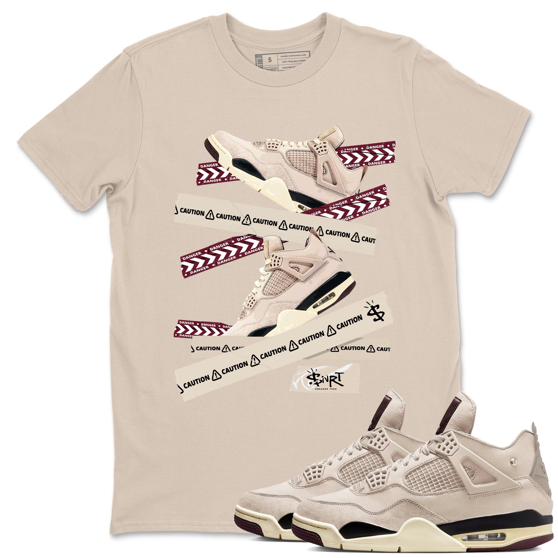 4s A Ma Maniere x Fossil Stone shirts to match jordans Caution Tape sneaker match tees Air Jordan 4 A Ma Maniere x Fossil Stone match shoes to clothes SNRT Sneaker Tees unisex cotton Sand 1 shirts