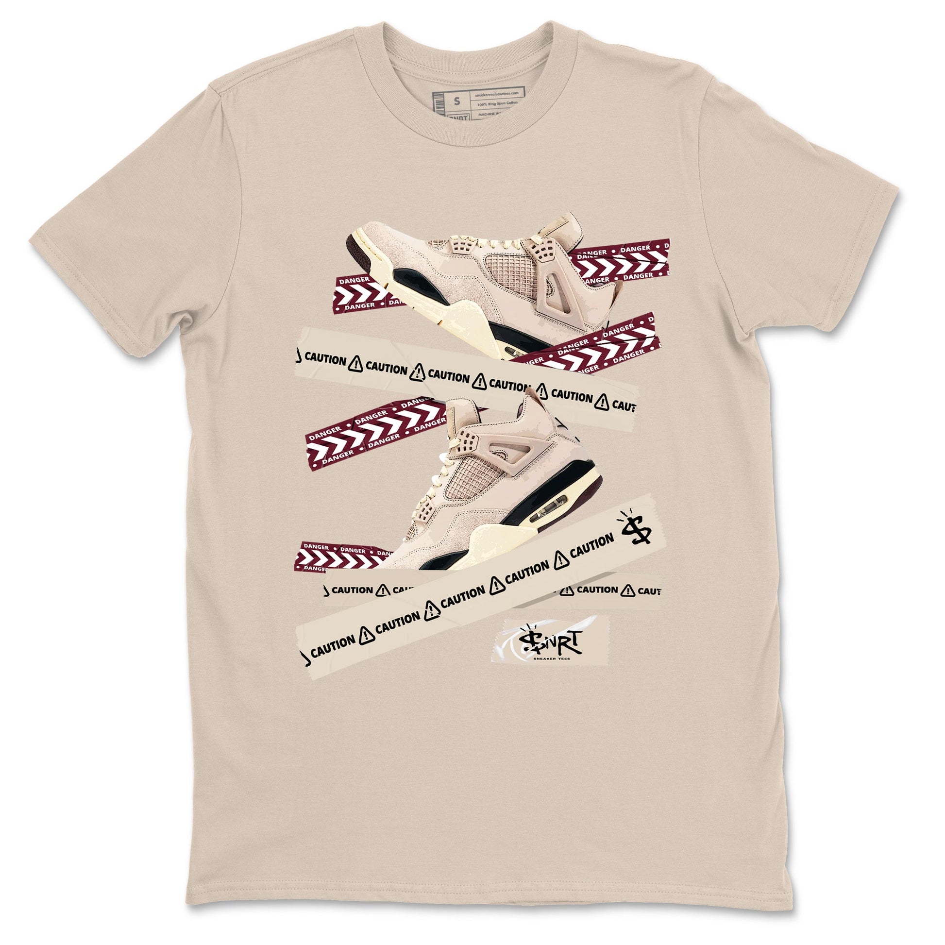 4s A Ma Maniere x Fossil Stone shirts to match jordans Caution Tape sneaker match tees Air Jordan 4 A Ma Maniere x Fossil Stone match shoes to clothes SNRT Sneaker Tees unisex cotton Sand 2 shirts