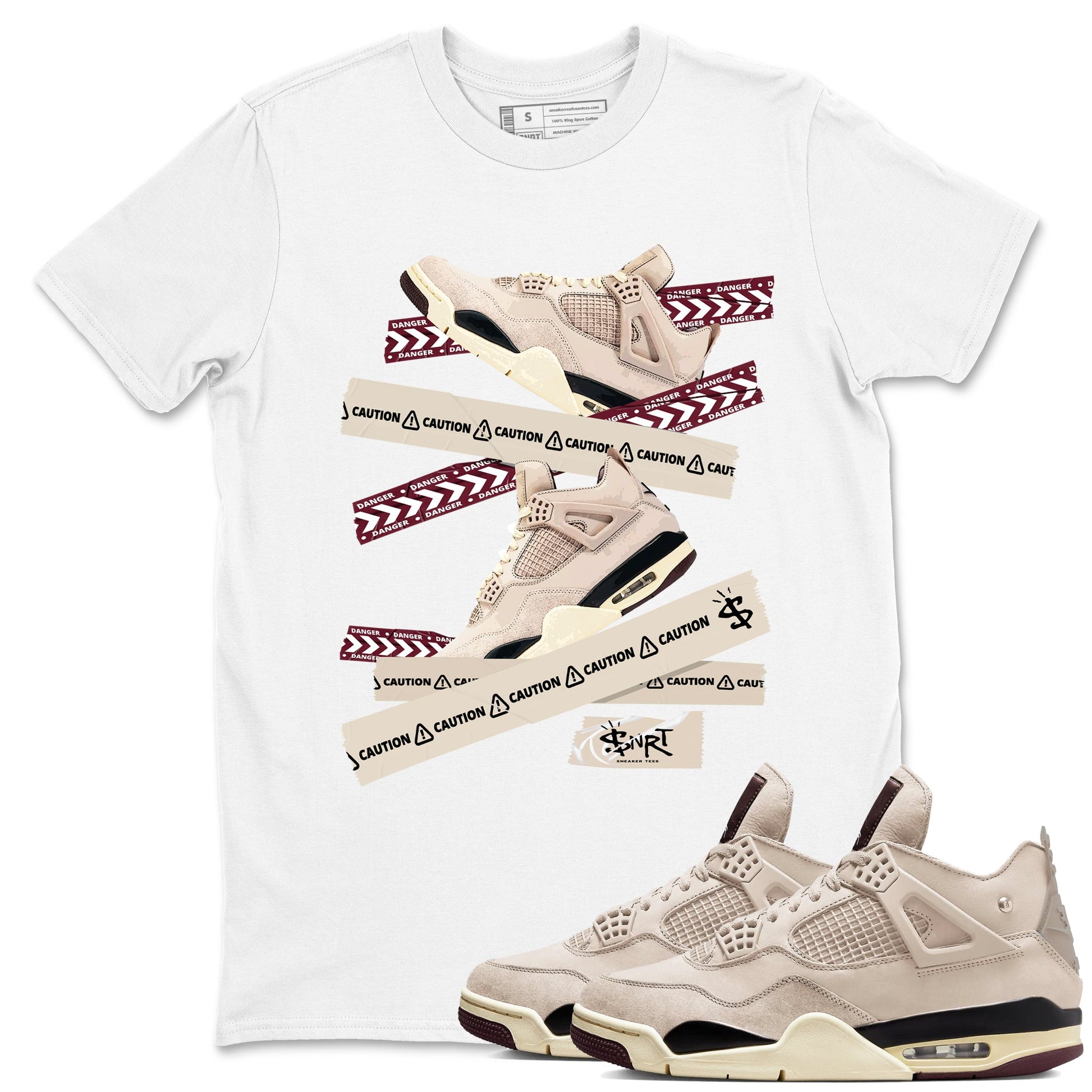 4s A Ma Maniere x Fossil Stone shirts to match jordans Caution Tape sneaker match tees Air Jordan 4 A Ma Maniere x Fossil Stone match shoes to clothes SNRT Sneaker Tees unisex cotton White 1 shirts