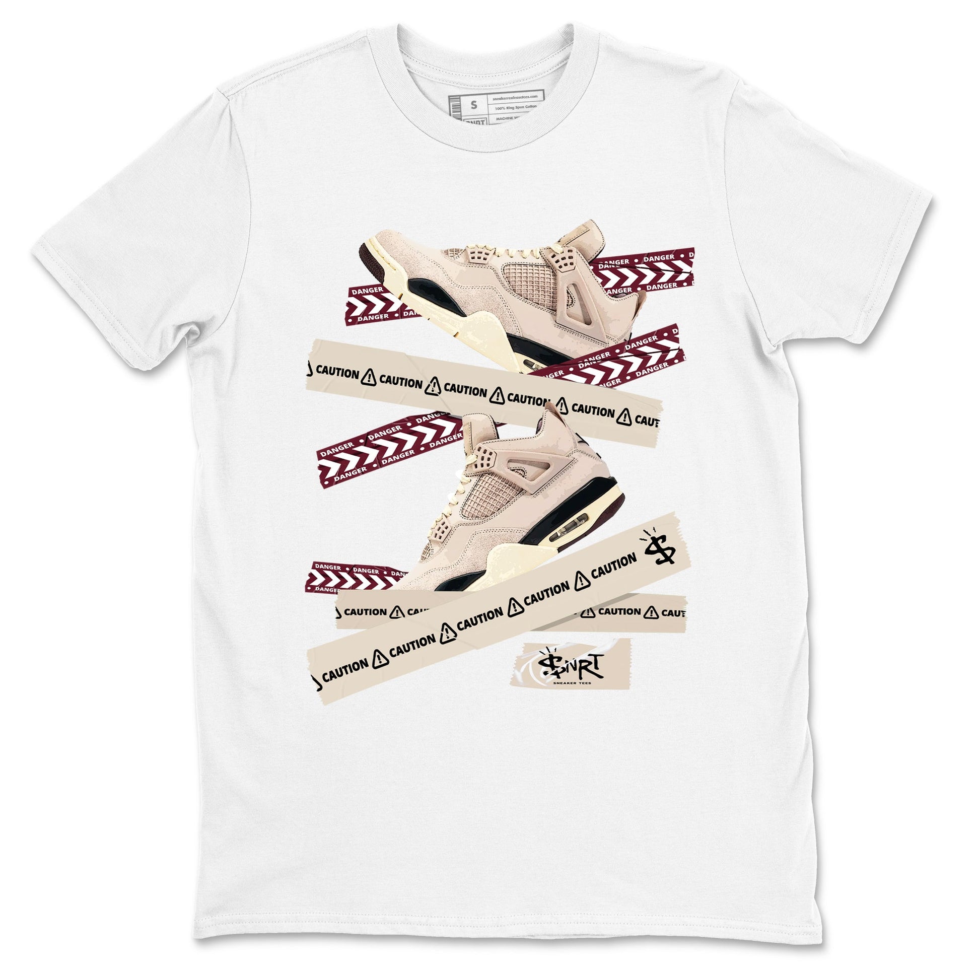 4s A Ma Maniere x Fossil Stone shirts to match jordans Caution Tape sneaker match tees Air Jordan 4 A Ma Maniere x Fossil Stone match shoes to clothes SNRT Sneaker Tees unisex cotton White 2 shirts