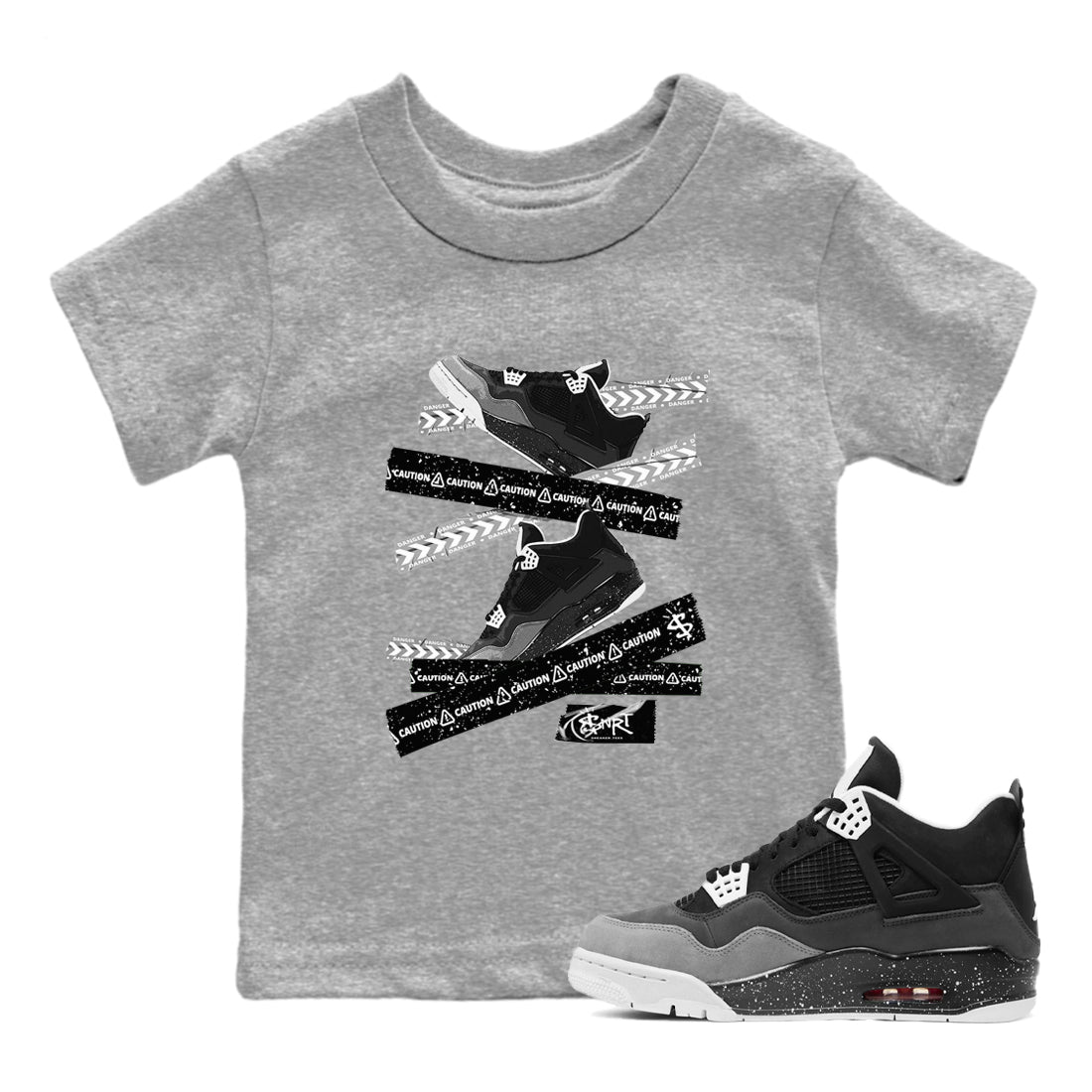 4s Fear shirts to match jordans Caution Tape sneaker match tees Air Jordan 4 Retro Fear match shoes to clothes SNRT Sneaker Tees Youth Baby Heather Grey 1 tee