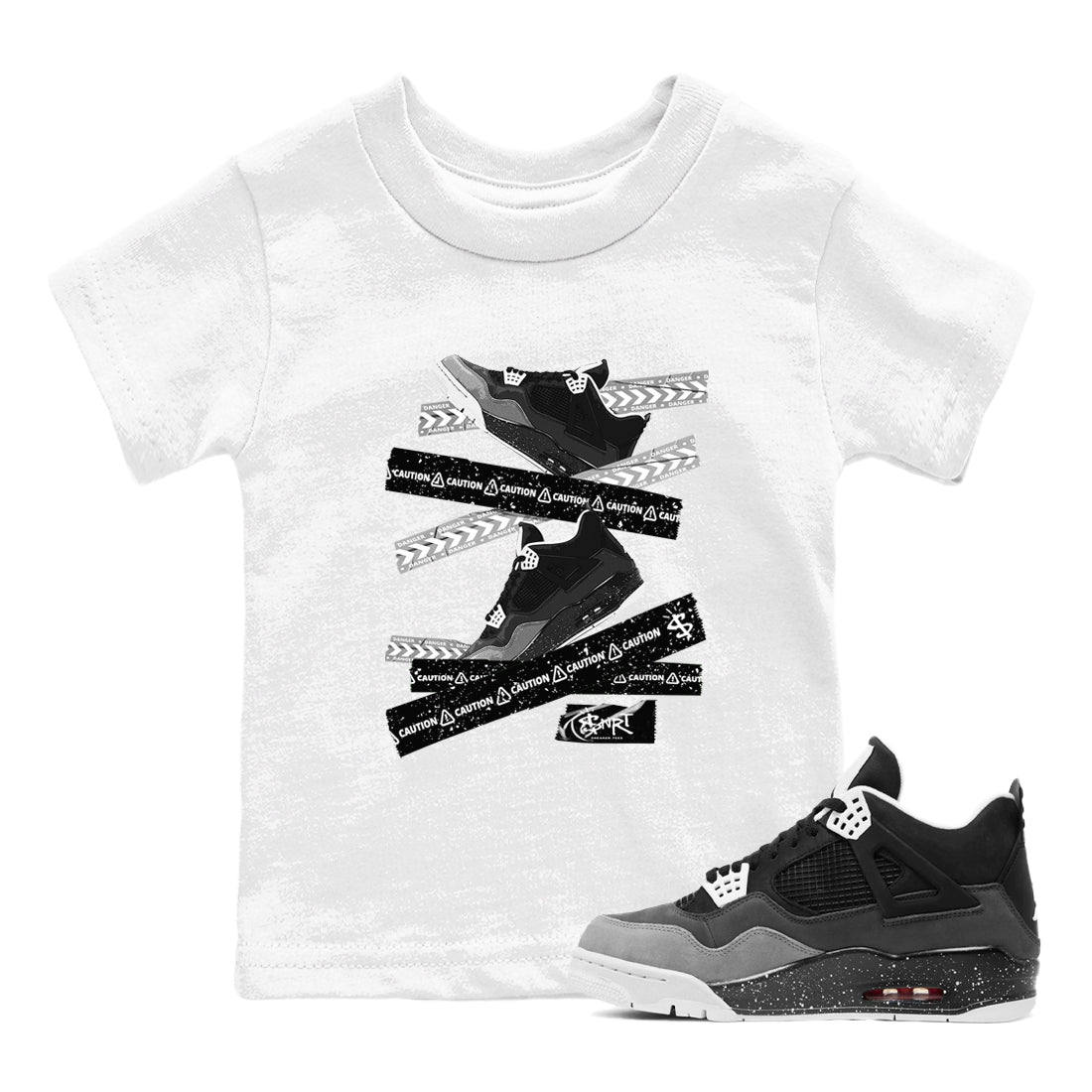 4s Fear shirts to match jordans Caution Tape sneaker match tees Air Jordan 4 Retro Fear match shoes to clothes SNRT Sneaker Tees Youth Baby White 1 tee