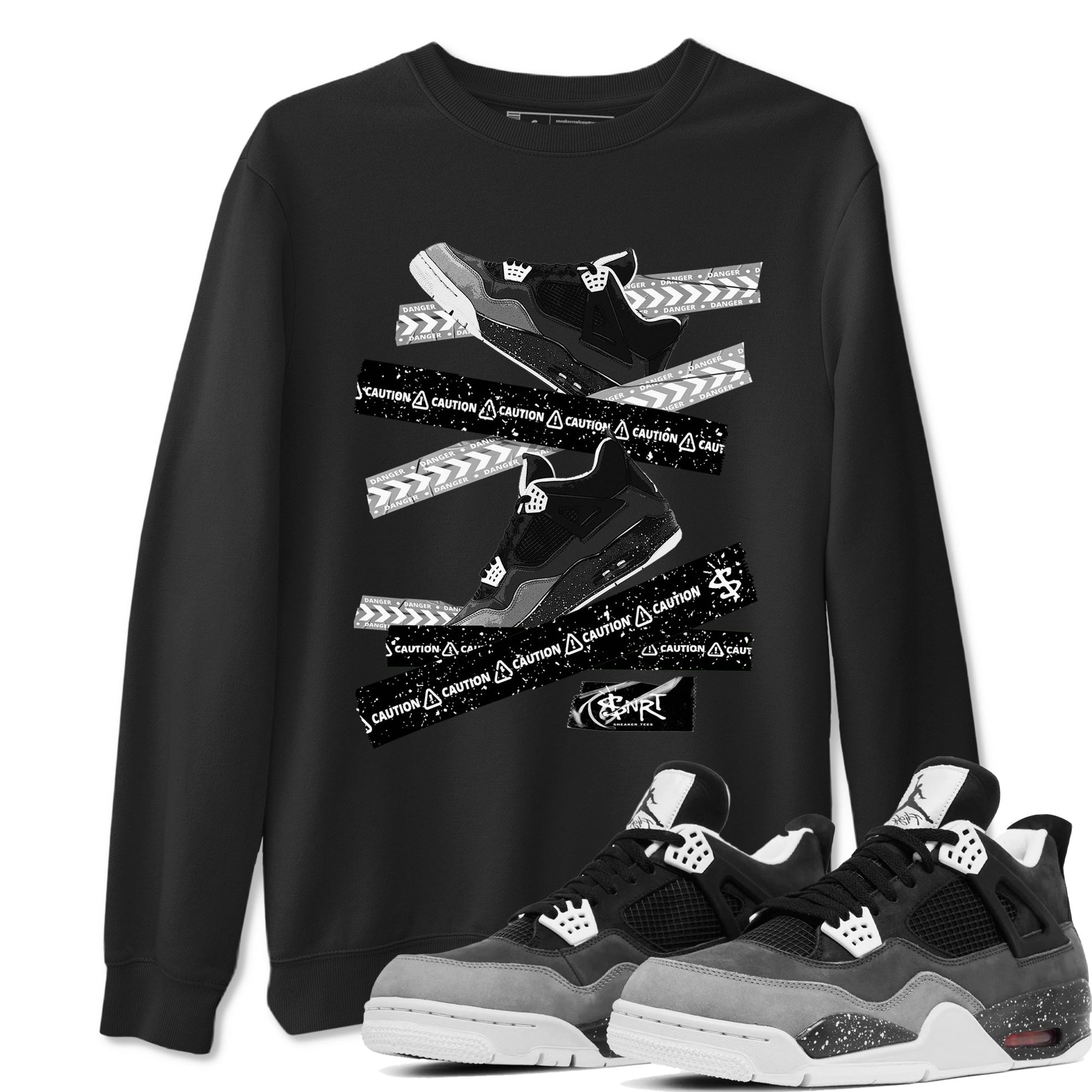 4s Fear shirts to match jordans Caution Tape sneaker match tees Air Jordan 4 Retro Fear match shoes to clothes SNRT Sneaker Tees unisex cotton Black 1 shirts
