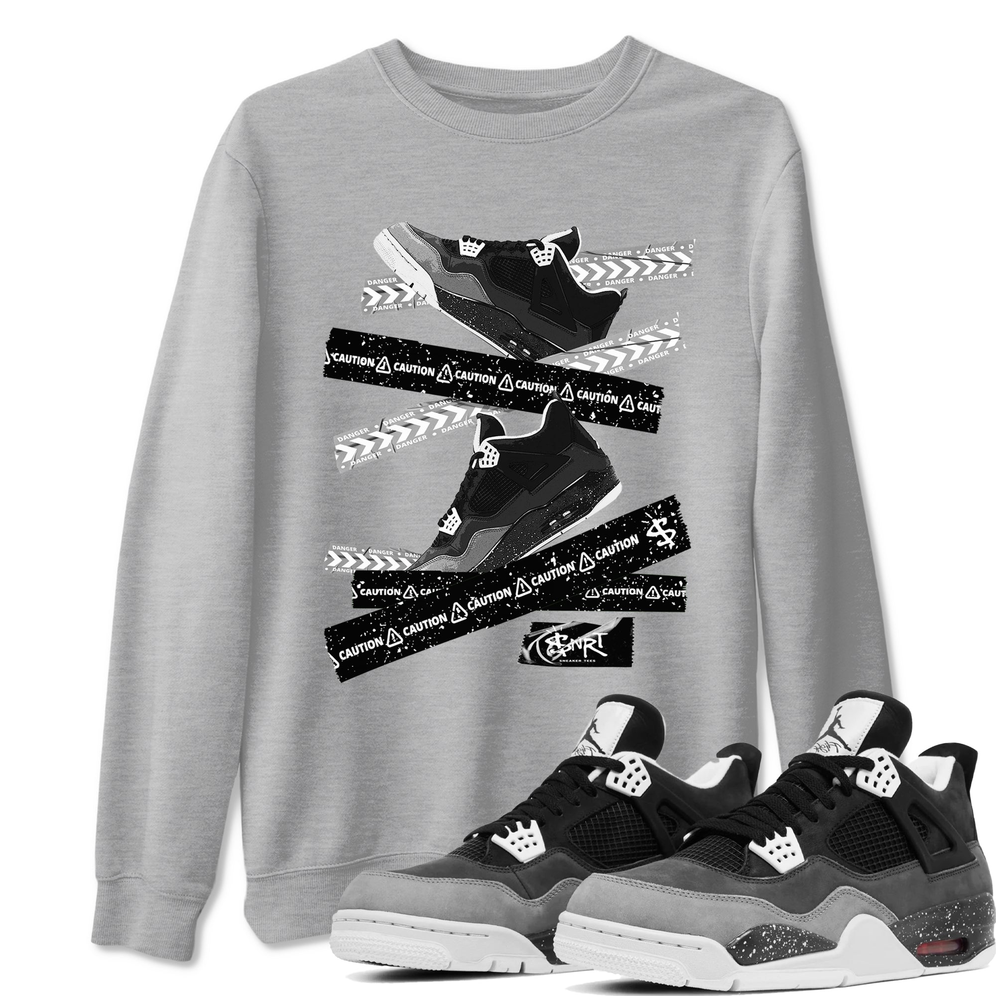 4s Fear shirts to match jordans Caution Tape sneaker match tees Air Jordan 4 Retro Fear match shoes to clothes SNRT Sneaker Tees unisex cotton Heather Grey 1 shirts