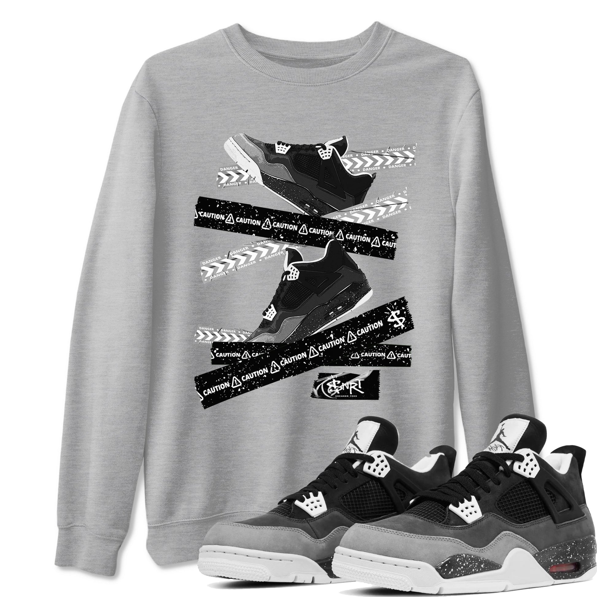 4s Fear shirts to match jordans Caution Tape sneaker match tees Air Jordan 4 Retro Fear match shoes to clothes SNRT Sneaker Tees unisex cotton Heather Grey 1 shirts