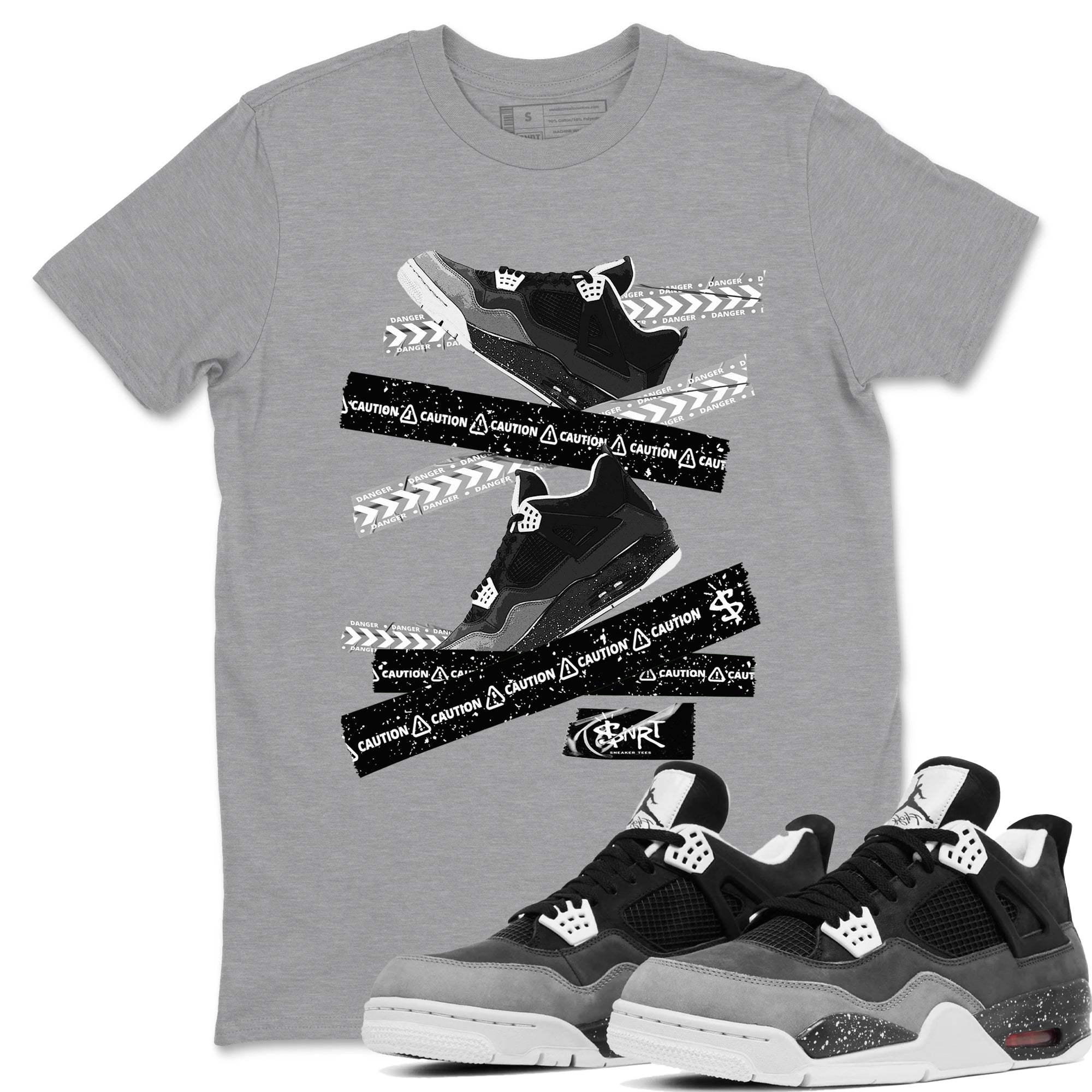 4s Fear shirts to match jordans Caution Tape sneaker match tees Air Jordan 4 Retro Fear match shoes to clothes SNRT Sneaker Tees unisex cotton Heather Grey 1 shirts