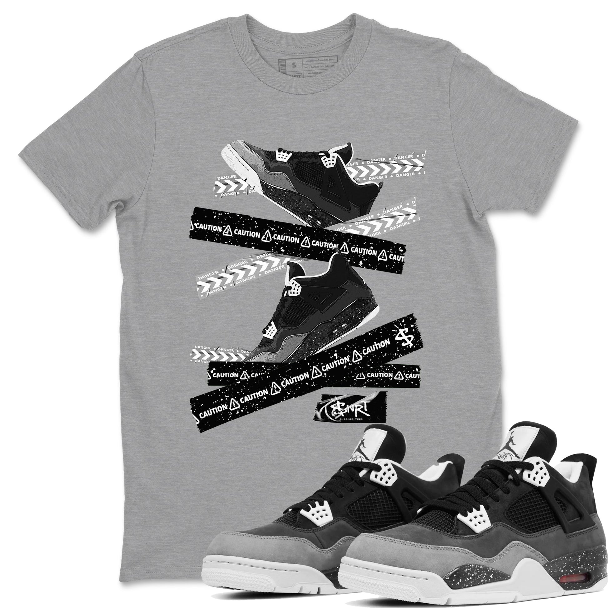 4s Fear shirts to match jordans Caution Tape sneaker match tees Air Jordan 4 Retro Fear match shoes to clothes SNRT Sneaker Tees unisex cotton Heather Grey 1 shirts