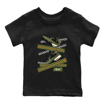 Sneaker match tees – Sneaker Tees To Match Undefeated inspired colorways Air Jordan 4 OG Olive Shoes  – Caution Tape Kids T-Shirt Black 2