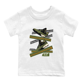 Sneaker match tees – Sneaker Tees To Match Undefeated inspired colorways Air Jordan 4 OG Olive Shoes  – Caution Tape Kids T-Shirt White 2
