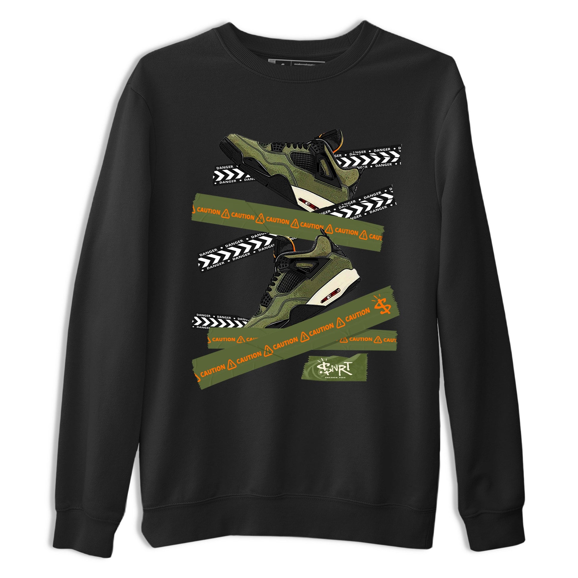 Sneaker match tees – Sneaker Tees To Match Undefeated inspired colorways Air Jordan 4 OG Olive Shoes  – Caution Tape Tee Black 2