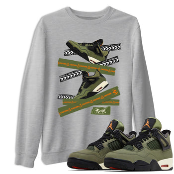 Sneaker match tees – Sneaker Tees To Match Undefeated inspired colorways Air Jordan 4 OG Olive Shoes  – Caution Tape Tee Heather Grey 1