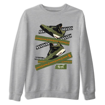 Sneaker match tees – Sneaker Tees To Match Undefeated inspired colorways Air Jordan 4 OG Olive Shoes  – Caution Tape Tee Heather Grey 2