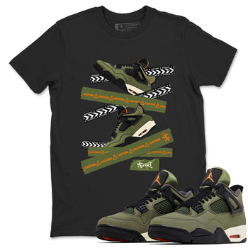 Sneaker match tees – Sneaker Tees To Match Undefeated inspired colorways Air Jordan 4 OG Olive Shoes  – Caution Tape Tee Black 1