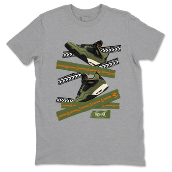 Sneaker match tees – Sneaker Tees To Match Undefeated inspired colorways Air Jordan 4 OG Olive Shoes  – Caution Tape Tee Heather Grey 2