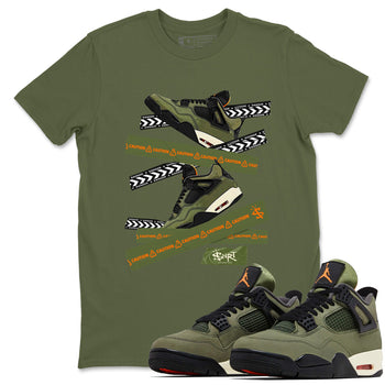 Sneaker match tees – Sneaker Tees To Match Undefeated inspired colorways Air Jordan 4 OG Olive Shoes  – Caution Tape Tee Military Green 1