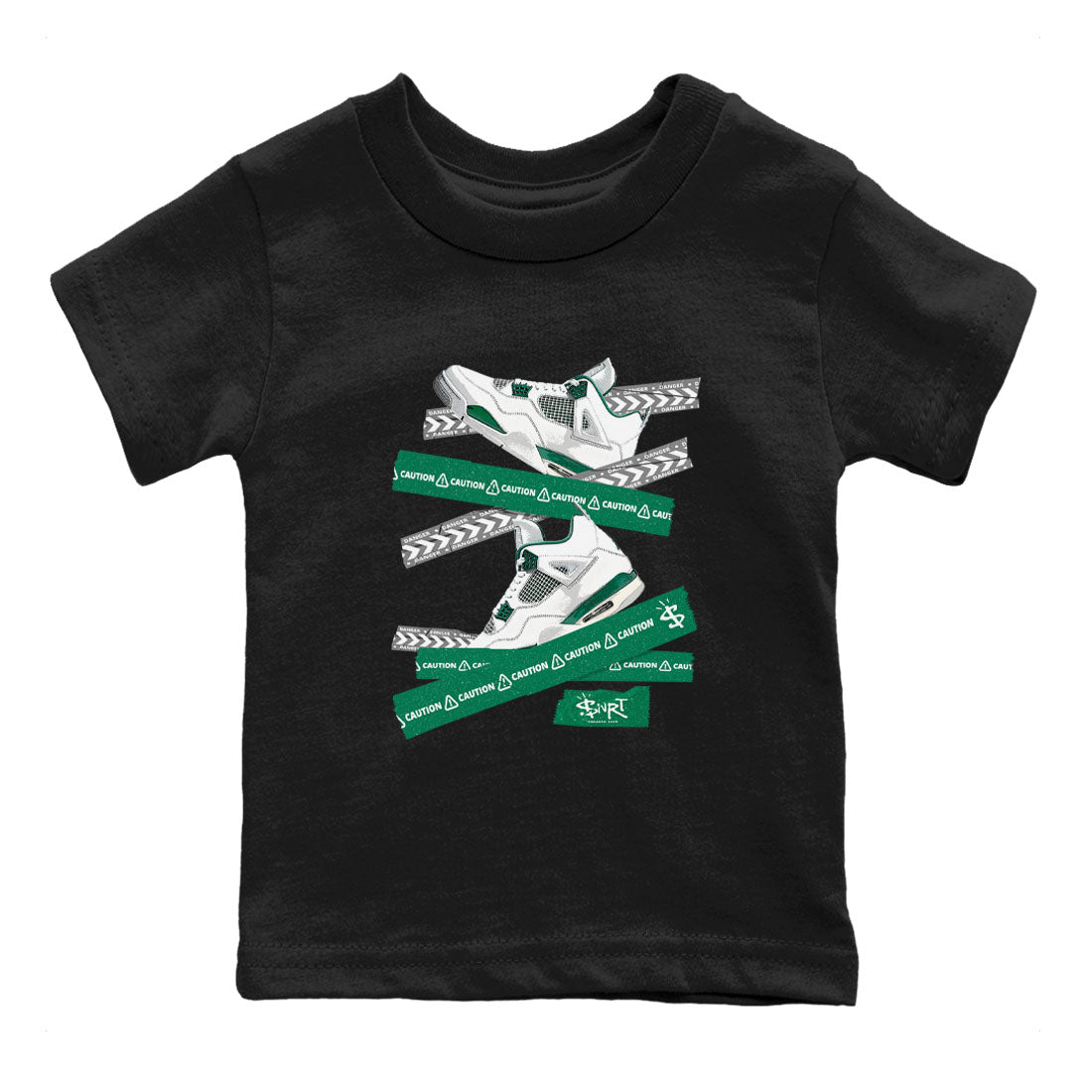 4s Oxidized Green shirts to match jordans Caution Tape sneaker match tees Air Jordan 4 Oxidized Green SNRT Sneaker Tees streetwear brand Baby and Youth Black 2 cotton tee