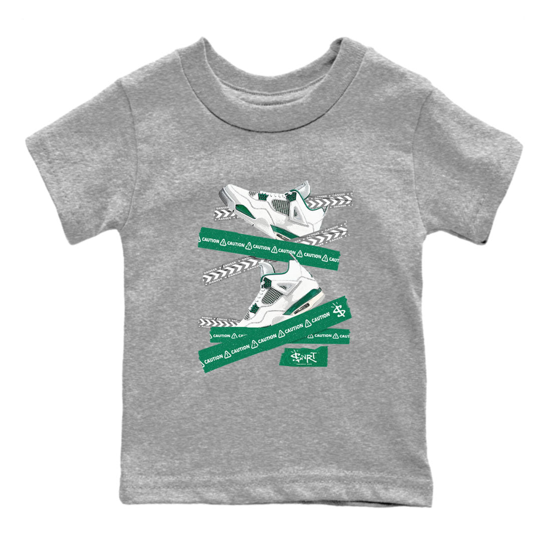 4s Oxidized Green shirts to match jordans Caution Tape sneaker match tees Air Jordan 4 Oxidized Green SNRT Sneaker Tees streetwear brand Baby and Youth Heather Grey 2 cotton tee