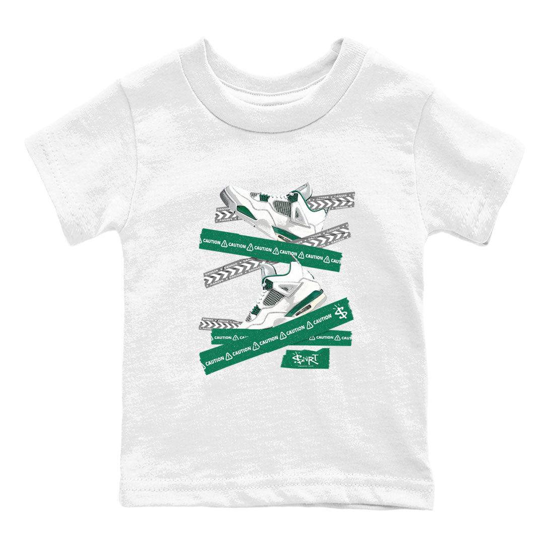 4s Oxidized Green shirts to match jordans Caution Tape sneaker match tees Air Jordan 4 Oxidized Green SNRT Sneaker Tees streetwear brand Baby and Youth White 2 cotton tee