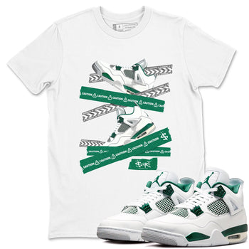 4s Oxidized Green shirts to match jordans Caution Tape sneaker match tees Air Jordan 4 Oxidized Green SNRT Sneaker Tees streetwear brand White 1 unisex cotton tee