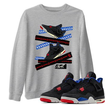 Caution Tape sneaker match t-shirt styled to complete your fit with the Air Jordan 4 Rare Air sneakers, shown in Heather Grey 1.