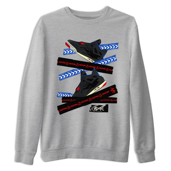 Caution Tape sneaker match t-shirt styled to complete your fit with the Air Jordan 4 Rare Air sneakers, shown in Heather Grey 2.