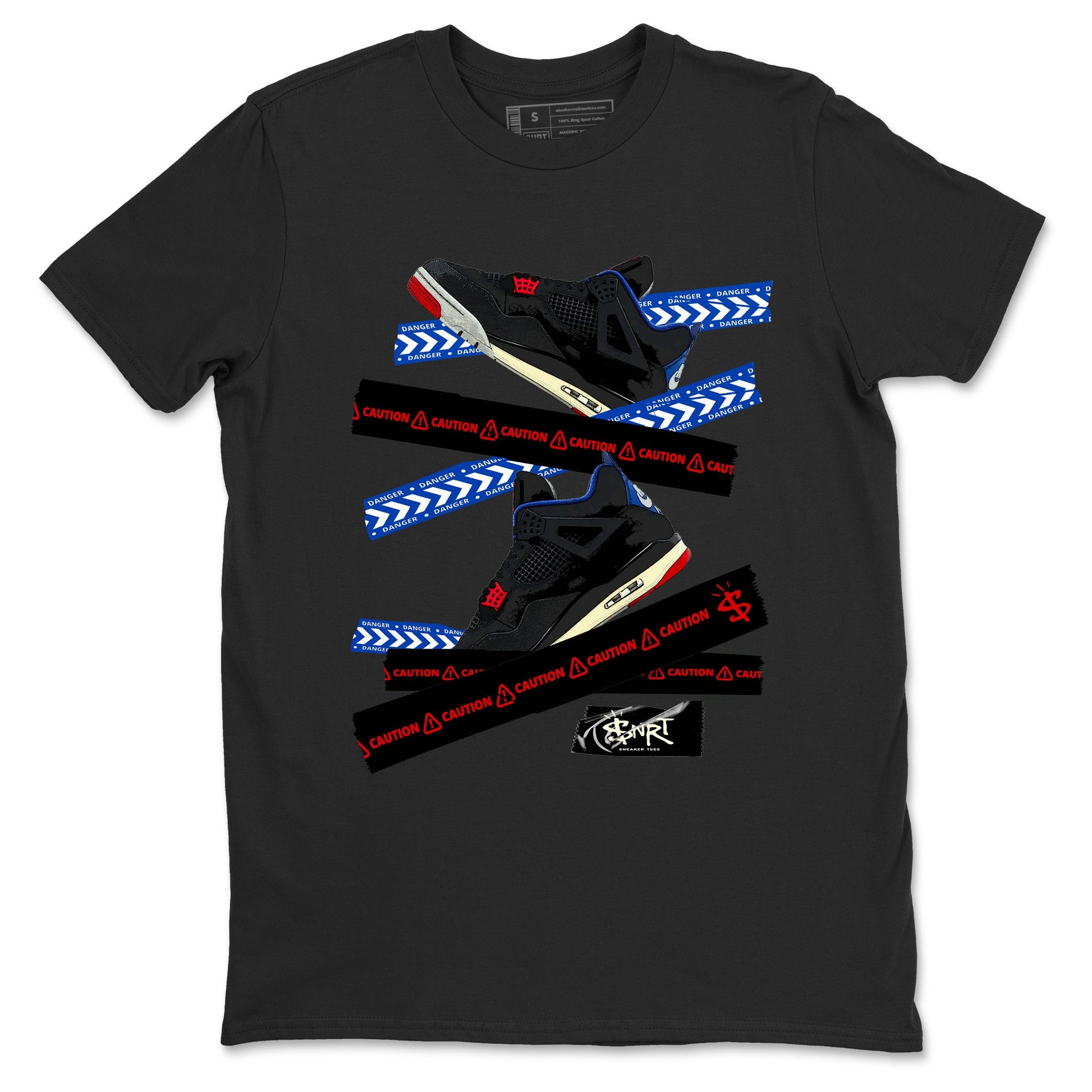 Caution Tape sneaker match t-shirt styled to complete your fit with the Air Jordan 4 Rare Air sneakers, shown in Black 2.