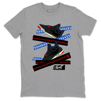 Caution Tape sneaker match t-shirt styled to complete your fit with the Air Jordan 4 Rare Air sneakers, shown in Heather Grey 2.