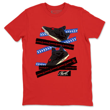 Caution Tape sneaker match t-shirt styled to complete your fit with the Air Jordan 4 Rare Air sneakers, shown in Red 2.