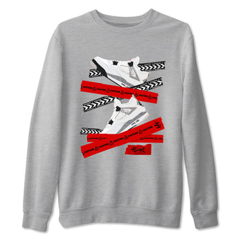 Caution Tape sneaker match t-shirt styled to complete your fit with the Air Jordan 4 White Cement sneakers, shown in Heather Grey 2.