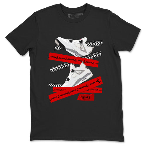 Caution Tape sneaker match t-shirt styled to complete your fit with the Air Jordan 4 White Cement sneakers, shown in Black 2.