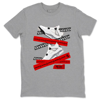 Caution Tape sneaker match t-shirt styled to complete your fit with the Air Jordan 4 White Cement sneakers, shown in Heather Grey 2.