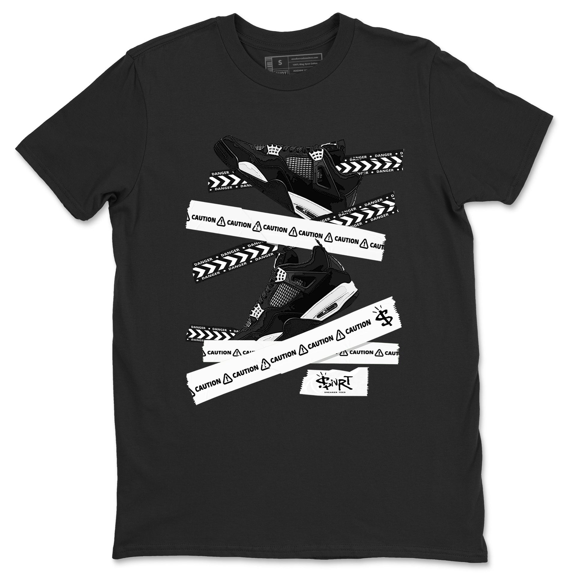 4s White Thunder shirts to match jordans Caution Tape sneaker match tees Air Jordan 4 Retro White Thunder SNRT Sneaker Release Tees unisex cotton Black 2 crew neck shirts