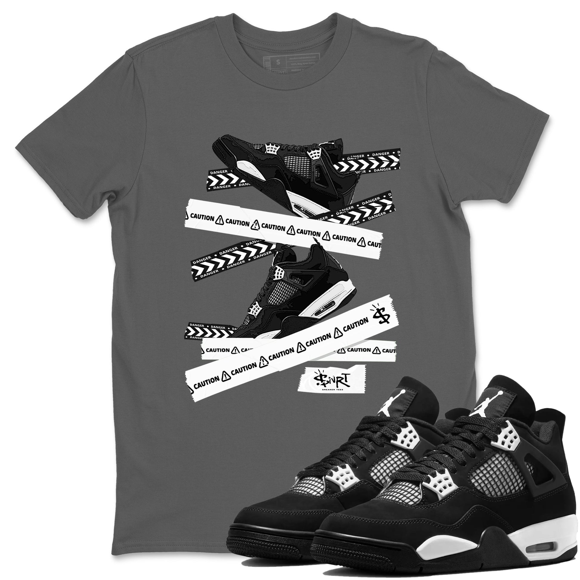 4s White Thunder shirts to match jordans Caution Tape sneaker match tees Air Jordan 4 Retro White Thunder SNRT Sneaker Release Tees unisex cotton Cool Grey 1 crew neck shirts