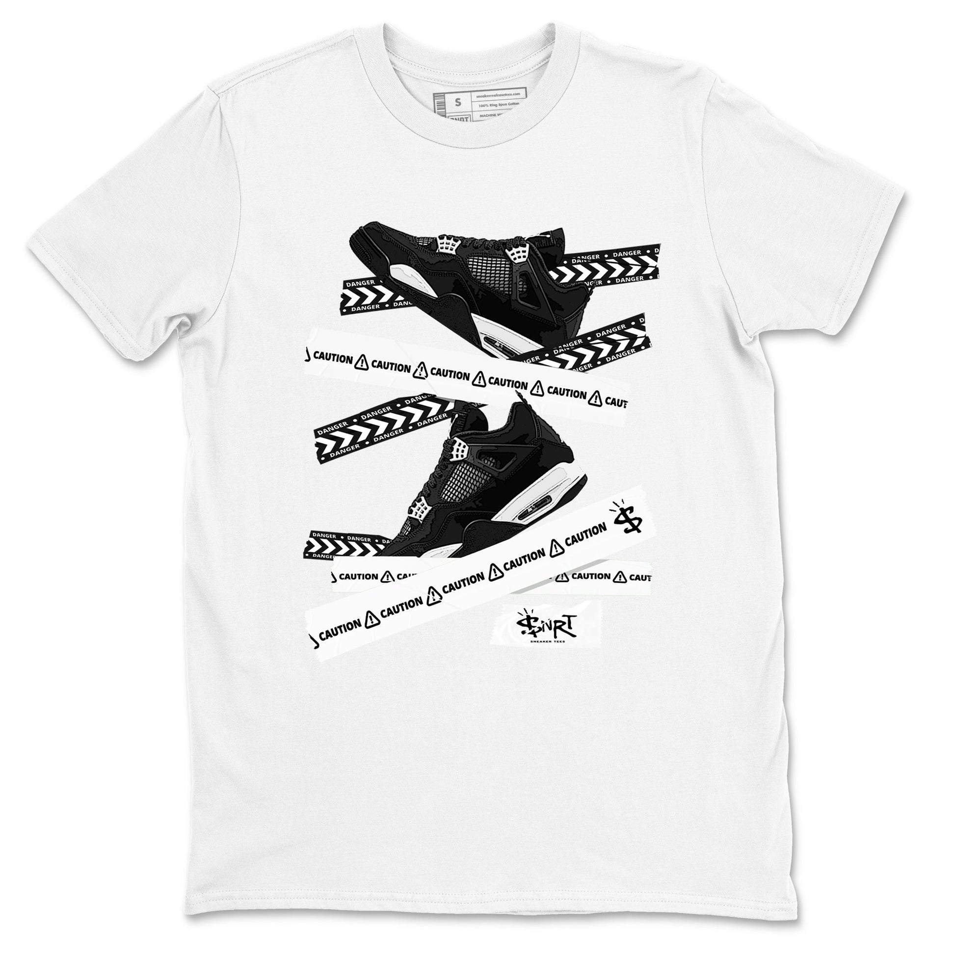 4s White Thunder shirts to match jordans Caution Tape sneaker match tees Air Jordan 4 Retro White Thunder SNRT Sneaker Release Tees unisex cotton White 2 crew neck shirts